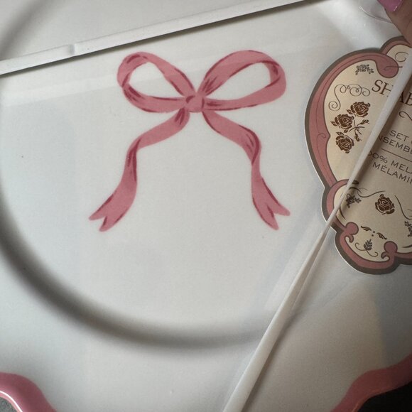 Shabby Chic Pink Bow Melamine Salad/Dessert Plates - Set of 4 NWT - Picture 5 of 7
